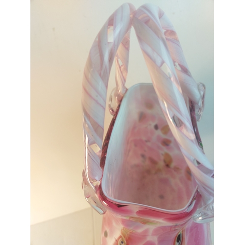 362 - A very large art glass pink basket