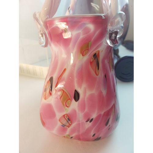 362 - A very large art glass pink basket
