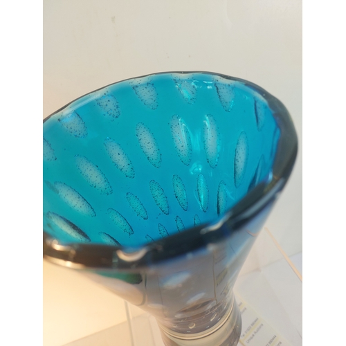 370 - 2 Art glass vases, one blue, one green