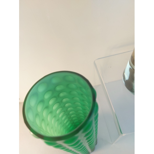 370 - 2 Art glass vases, one blue, one green