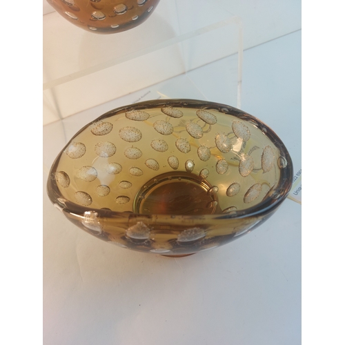 372 - 2 Brown art glass vases