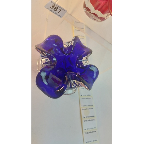 381 - 2 Art glass ashtrays blue & red