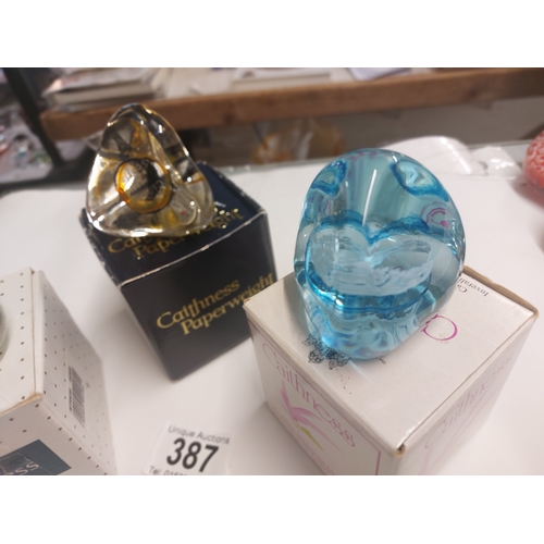 387 - 3 Caithness pebble paperweights