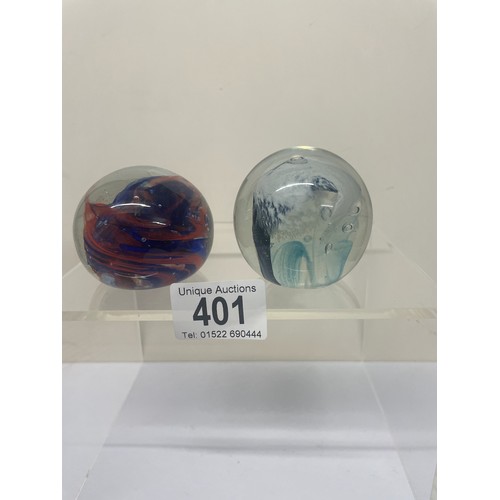 401 - 2 Marked paperweights
