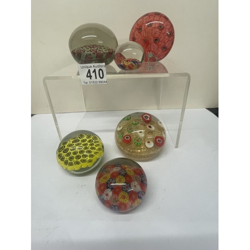 410 - 6 Millefiori Art Glass paperweights
