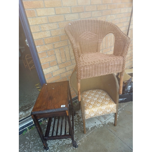 462 - 2 Wicker tub chairs & a wheeled table