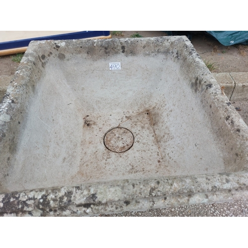 490 - A large square concrete planter