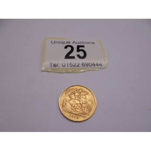 25 - A 1913 gold half sovereign.
