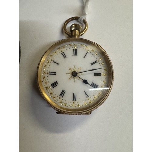 36 - An 18k gold ladies pocket watch in working order. 33mm Diameter. 27.75 grams in total