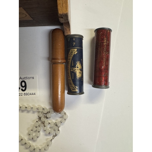 49 - An Alfred Shrimpton & Sons Redditch needle case & others in small oak coffer