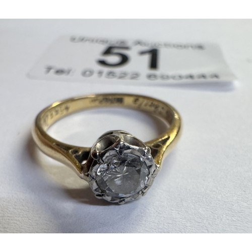 51 - An 18ct gold & platinum single stone diamond ring