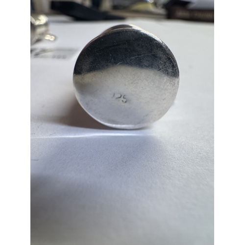 57 - A miniature silver salt & pepper in the shape of beer tankards