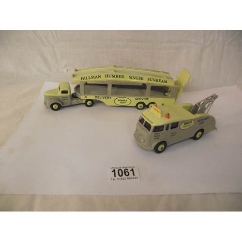 Two Dinky code 3 repaint transporter and fire engine in Rootes Group ...