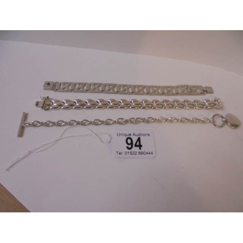 94 - Three silver bracelets all in good conditon. 51 grams.