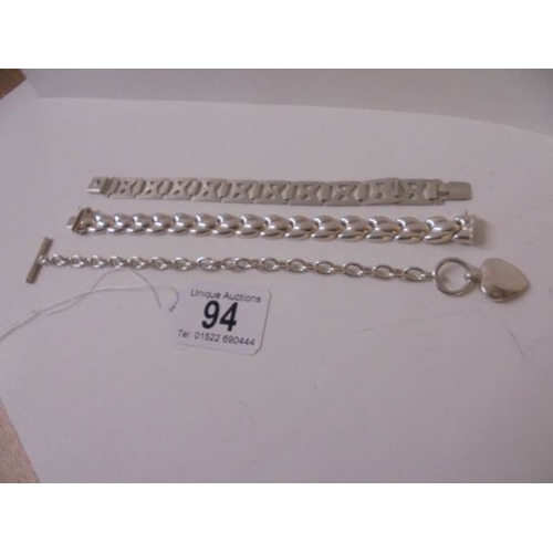 94 - Three silver bracelets all in good conditon. 51 grams.