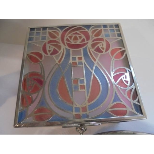 8 - A Macintosh style glass trinket box and a small gallery tray.