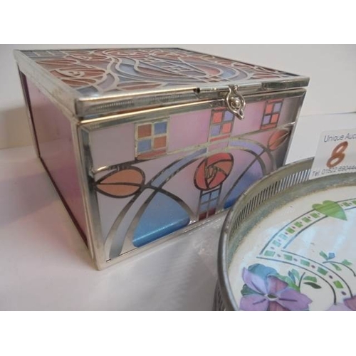 8 - A Macintosh style glass trinket box and a small gallery tray.
