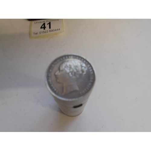 41 - An unusual scent bottle made from Victorian silver shillings in original case (case a/f and missing ... 