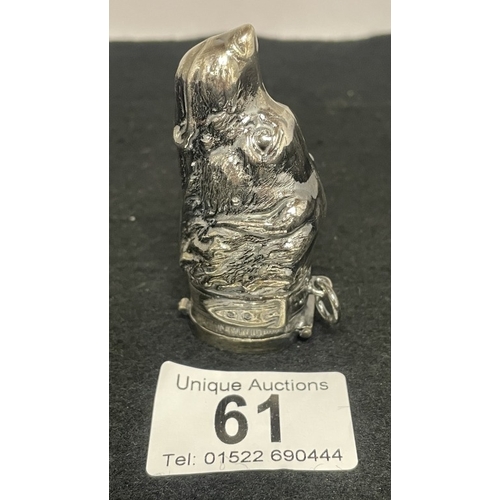 61 - A silver plated dog head vesta case