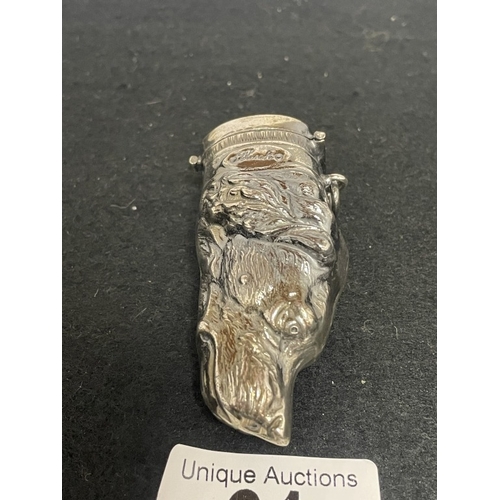 61 - A silver plated dog head vesta case