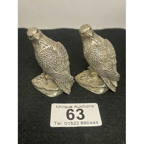 63 - A pair of silver plated eagle style condiments