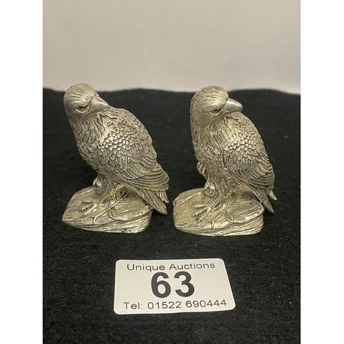 63 - A pair of silver plated eagle style condiments