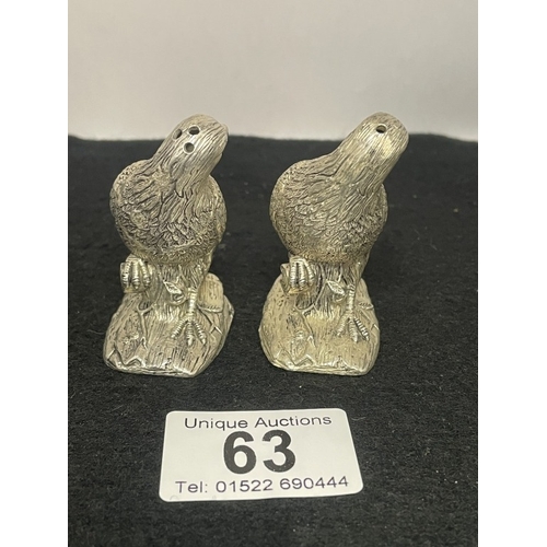 63 - A pair of silver plated eagle style condiments
