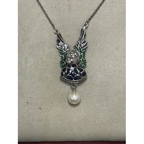 70 - A silver & plique a jour necklace