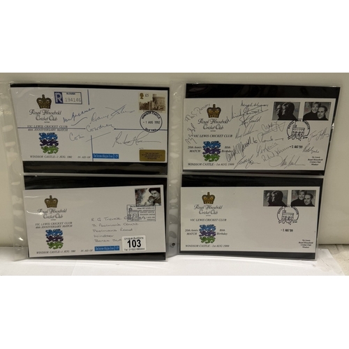 103 - 2 Signed covers including Royal Household Cricket Club, one with 4 signatures including Colin Chudle... 