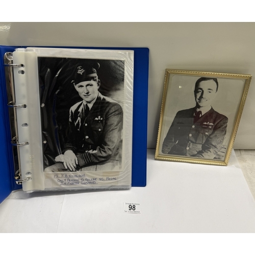 98 - A framed & glazed picture of RAF Lancaster Pilot Bill Reid & A folder of black & white photos & news... 