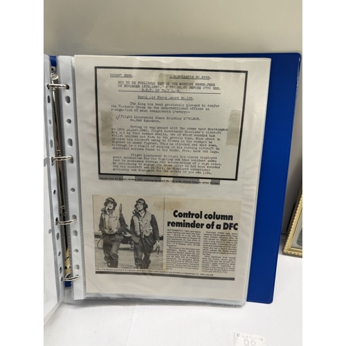 98 - A framed & glazed picture of RAF Lancaster Pilot Bill Reid & A folder of black & white photos & news... 