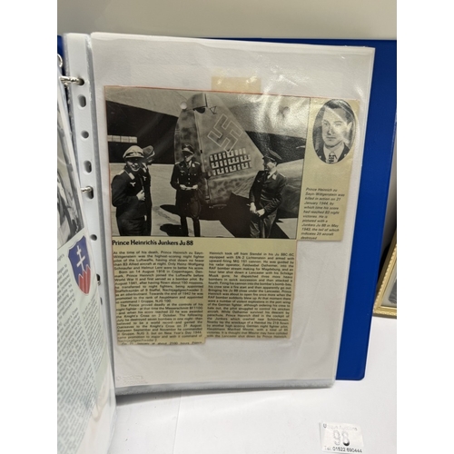 98 - A framed & glazed picture of RAF Lancaster Pilot Bill Reid & A folder of black & white photos & news... 