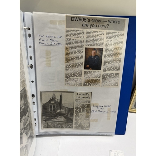 98 - A framed & glazed picture of RAF Lancaster Pilot Bill Reid & A folder of black & white photos & news... 