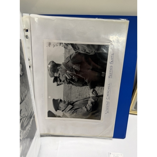 98 - A framed & glazed picture of RAF Lancaster Pilot Bill Reid & A folder of black & white photos & news... 