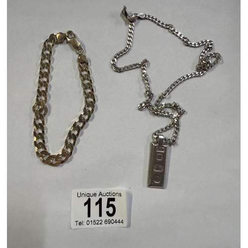 115 - A silver chain with ingot & silver chain (35 grams)
