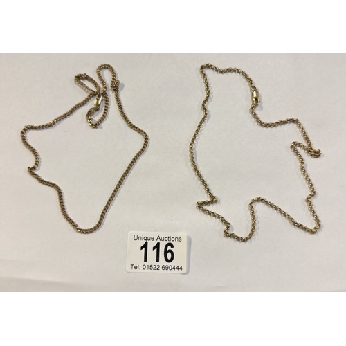 116 - A 9ct gold chain (4.77 grams) & another 9ct gold chain (8.17 grams)
