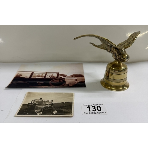 130 - A Swallow car mascot (Now on bell) & Original photos on car