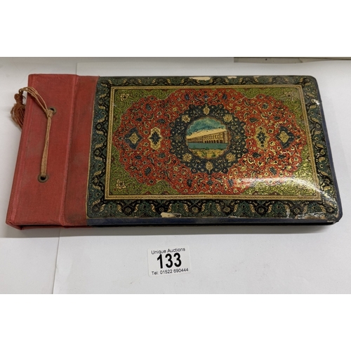 133 - A vintage ornate lacquer paper mache photo album (Some leaf a/f)