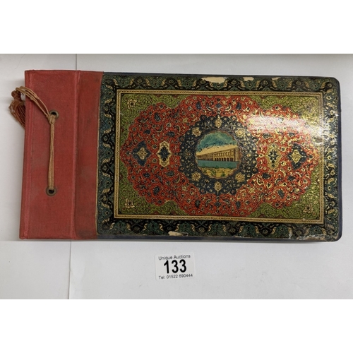 133 - A vintage ornate lacquer paper mache photo album (Some leaf a/f)