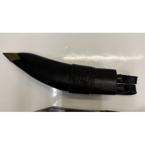 155 - A Nepalese kukri knife with patent leather scabbard (Nepal 1997 on blade)