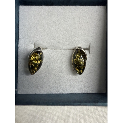 90C - 3 Pairs of silver & amber earrings
