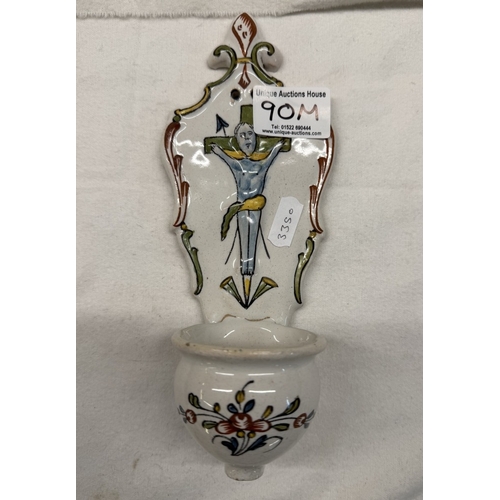 90M - A French hand painted faience holy water font