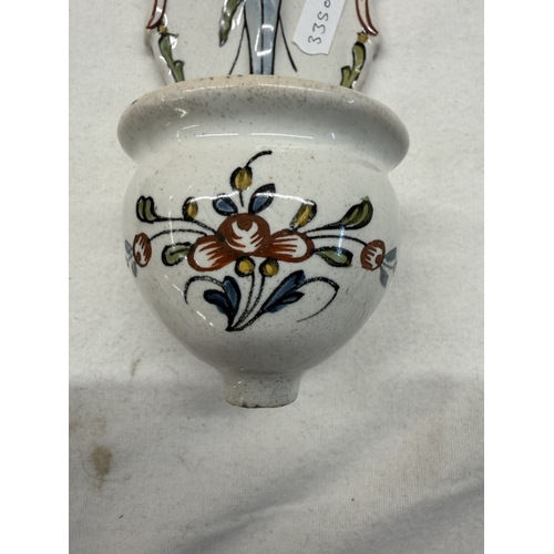 90M - A French hand painted faience holy water font
