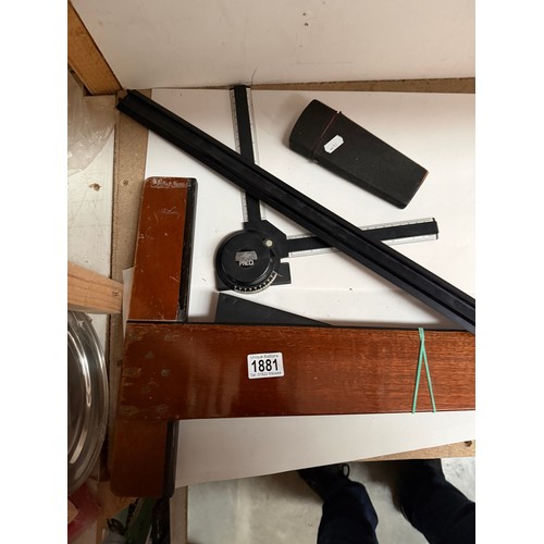 1881 - An early cased travelling drawing set, engineers T-square & drawing board