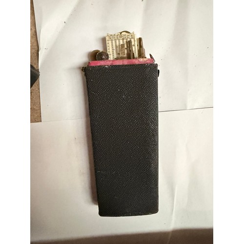 1881 - An early cased travelling drawing set, engineers T-square & drawing board