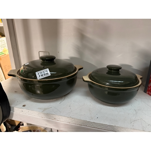 1892 - 2 Graduated Denby stoneware casserole dishes  (1 A/F)