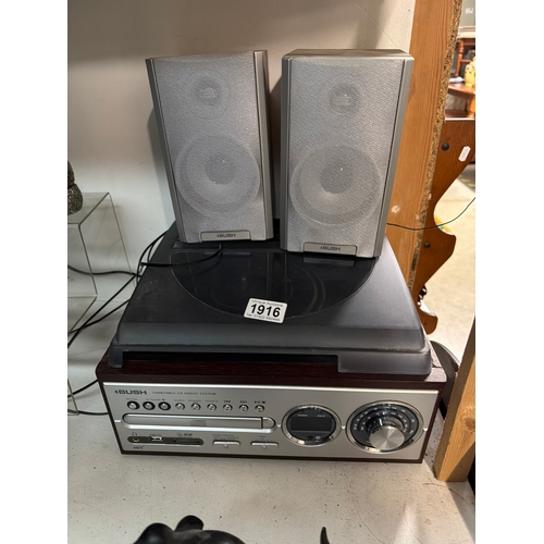1916 - A working Bush turntable / CD radio with leads, speakers etc (CD Untested)