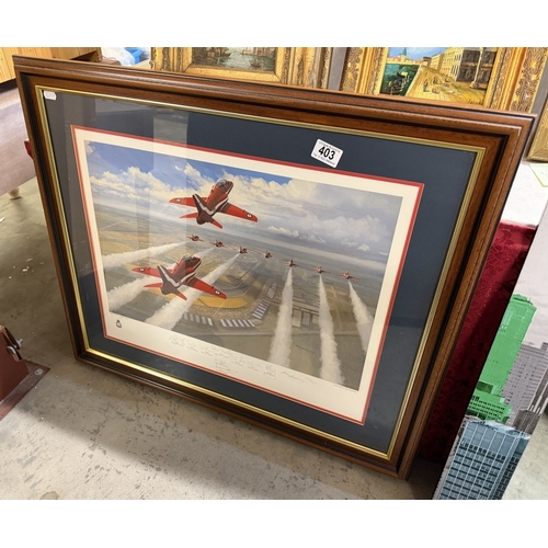 A framed & glazed Red Arrows print signed by artists Mark Postlethwaite