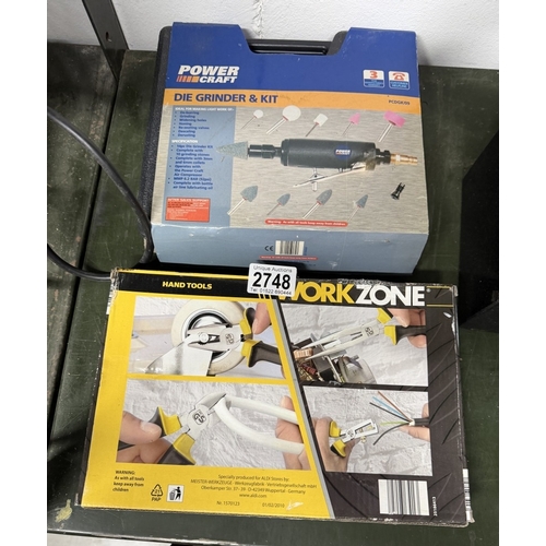 A Powercraft die grinder and kit & A Workzone Hand Tools Wire Stripper