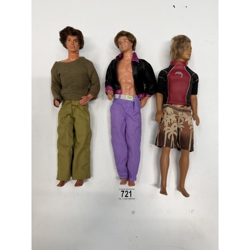 721 - 3 Barbie Ken dolls with clothing